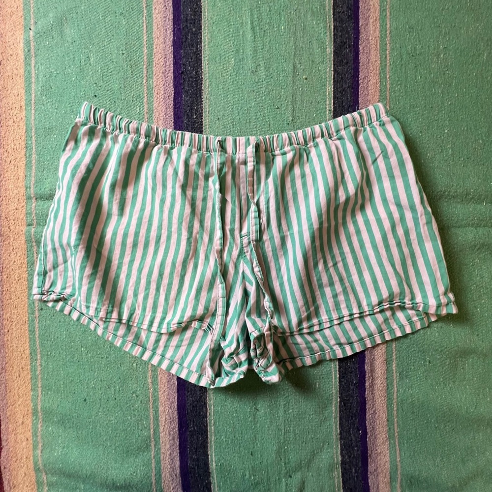 Cotton Pajama Shorts Women S Green White Striped Lounge Sleepwear Drawstring